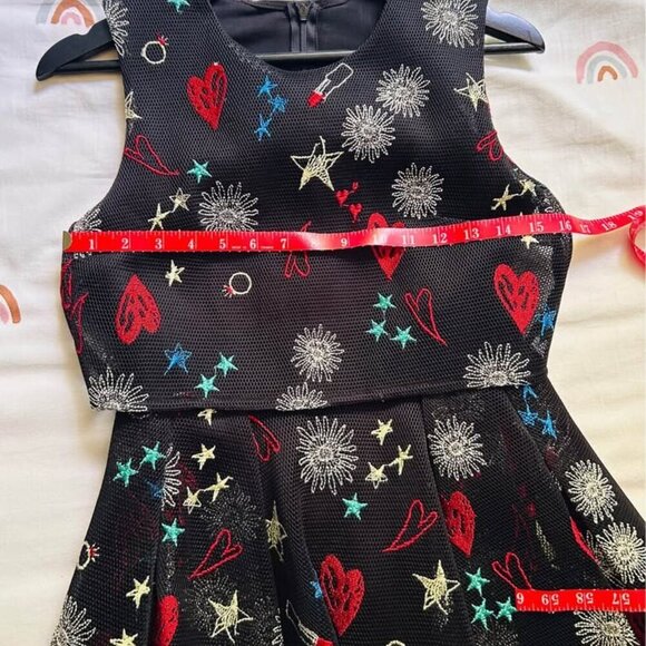 Maje Rachel Black Mesh Mini Dress - Embroidered Hearts & Lipsticks, Size S small - Picture 9 of 10